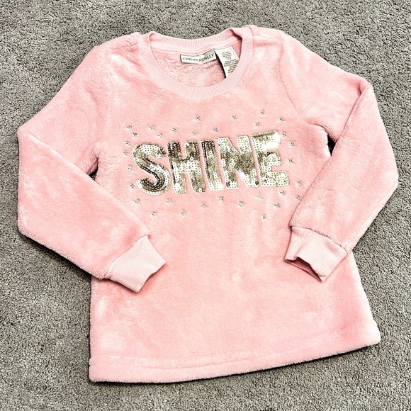 Cynthia Rowly Pink Soft Fleece & Gold Sequins “SHINE” sweatshirt Size 4T - Picture 1 of 5